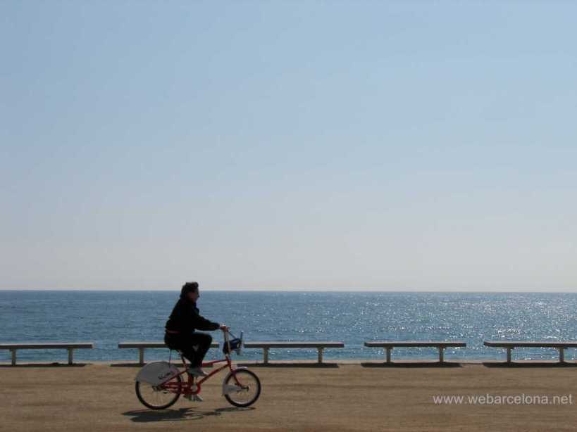 By bicycle next to the Vila Olimpica beach